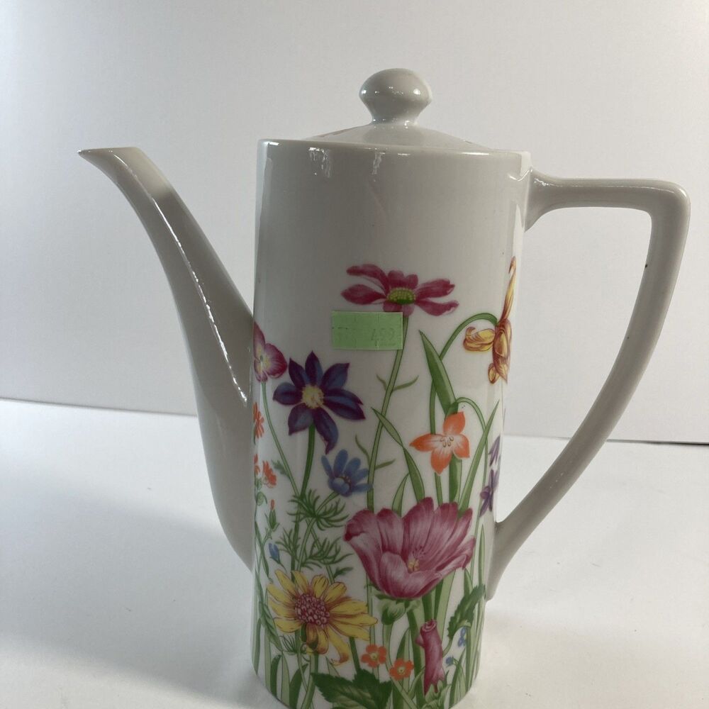 Vintage Mann Day Lily Fine China Tea/Kettle Made in Japan 1974 7 .5 White Floral